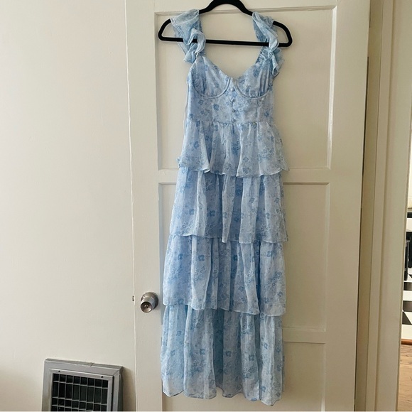 Blue Tiered Floral Dress - Picture 1 of 6